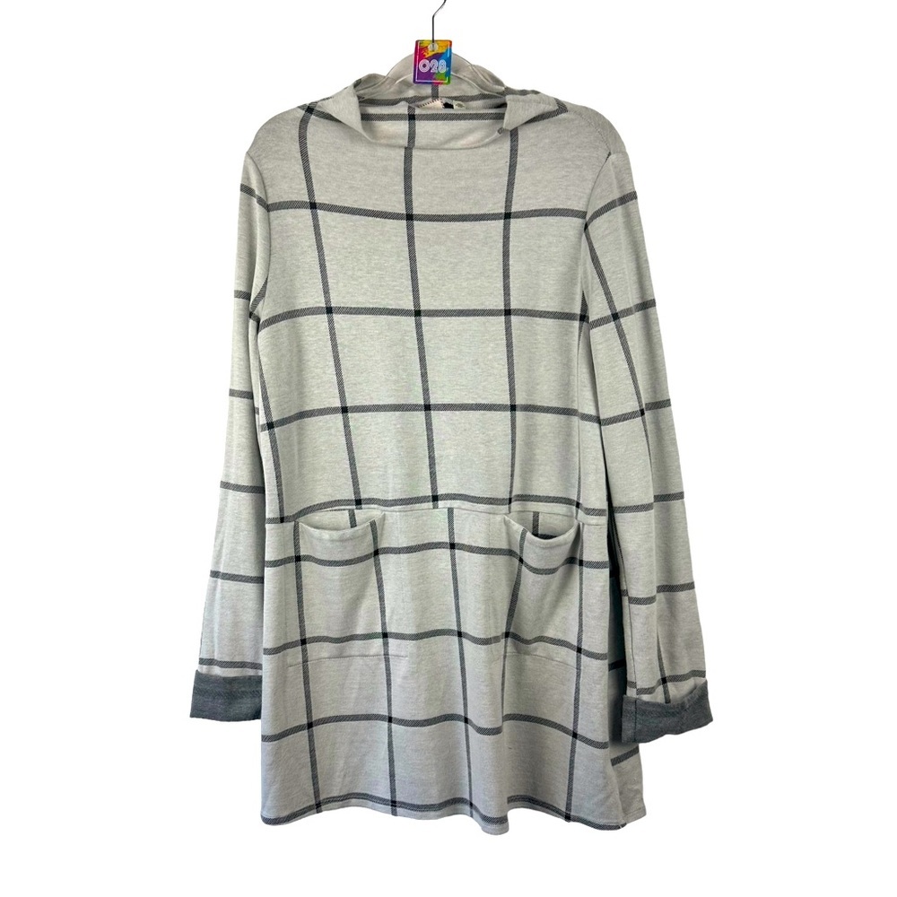ANTHROPOLOGIE POSTMARK Windowpane Sweater Tunic Mini Dress Plaid‎ Medium M Gray - Picture 2 of 8